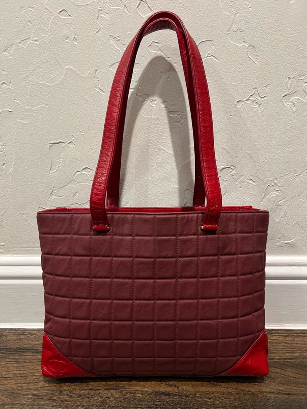 Vintage Chanel Chocolate Bar Tote Bag Red